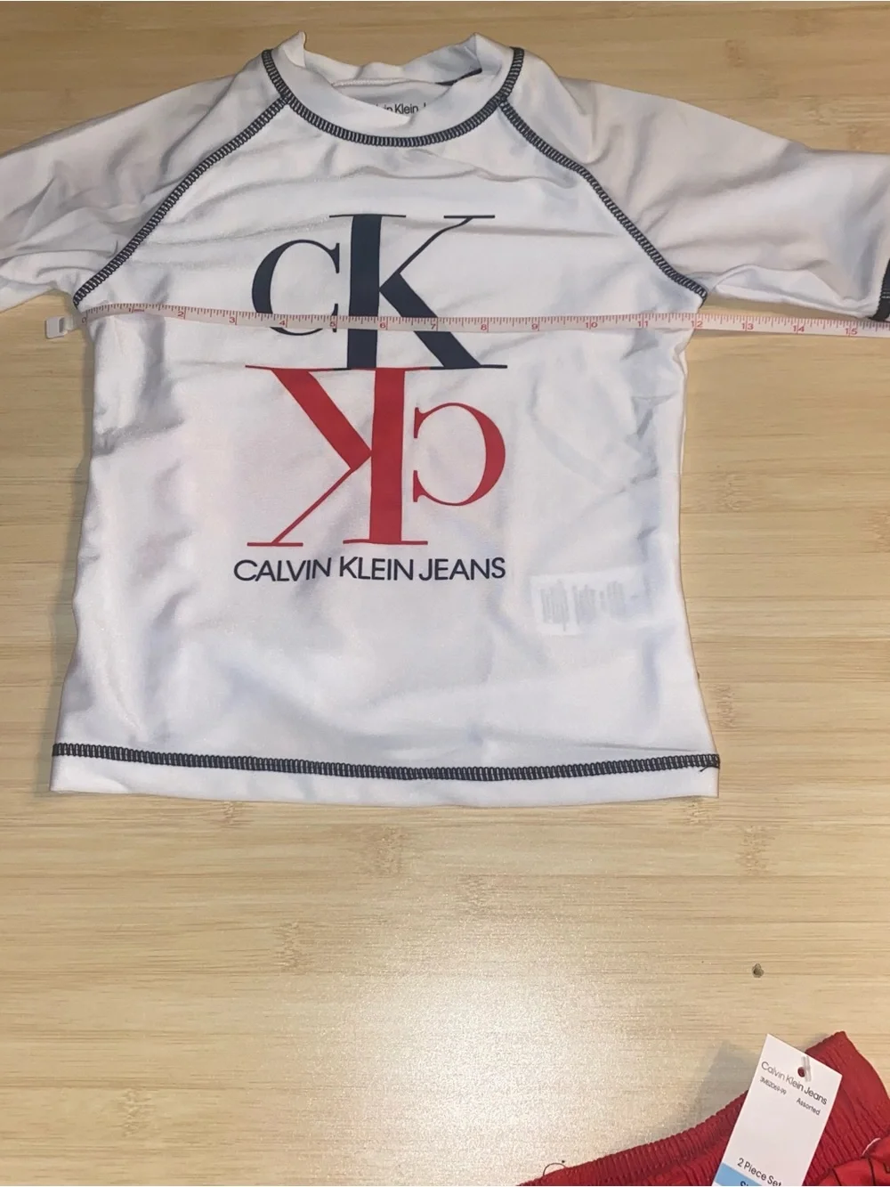 New Calvin Klein Boys Swim 2 piece Set Trunks Shirt Toddler Red White